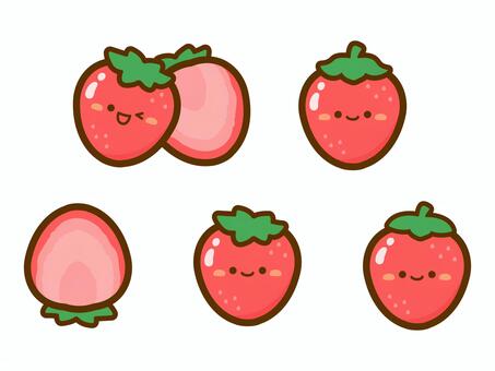 いちごのイラストセット いちご,イチゴ,苺,春,果物,フルーツ,食べ物,いちご狩り,手書き,手描きのイラスト素材