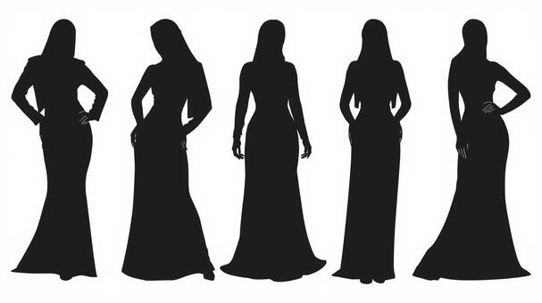 女性　シルエット　ドレス シルエット,モデル,全身,体型,影,白黒,モノクロ,人物,ポーズ,人のイラスト素材