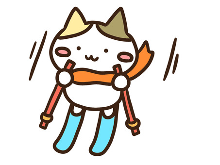 冬にスキー場でスキーをするかわいい三毛猫 スキー場,スキー,雪,ウインタースポーツ,ねこ,冬,遊び,レジャー,教室,スキーウエアのイラスト素材