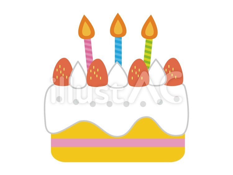 いちごと生クリームのホールケーキ バースデーケーキ,イラスト,カットのイラスト素材