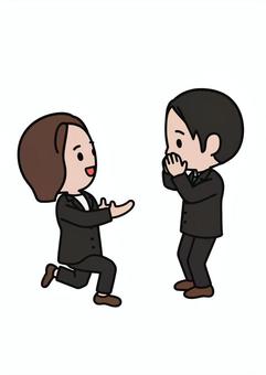 告白する人 告白する人 女性,告白,プロポーズ,逆プロポーズ,ひざまずく,誠意,歌う,喜び,男性,スーツのイラスト素材