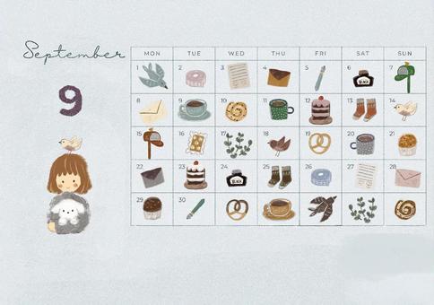 9月カレンダー カレンダー,9月,小物,アイテム,季節,日付,日付シート,手帳,デザインシート,かわいいのイラスト素材