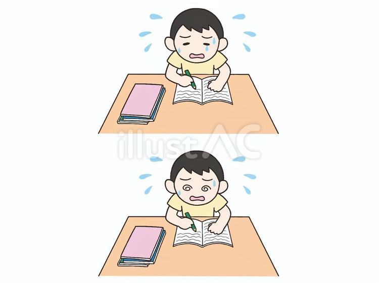 宿題が終わらない男の子 男の子,宿題,課題のイラスト素材