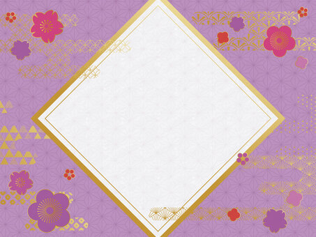 和柄の雲のゴールドフレーム フレーム,花柄,紫,金,柄,模様,和柄,麻の葉,麻の葉柄,雲のイラスト素材