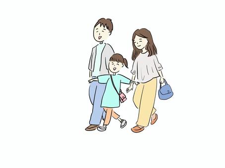お出かけする家族 お出かけする家族 家族,お出かけ,旅行,買い物,歩く,楽しい,笑顔のイラスト素材