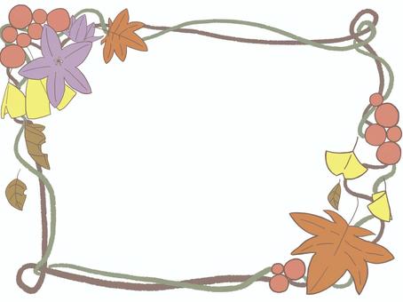 花フレームイラスト 花,フレーム,紐,落ち葉,秋,木の実,イチョウ,紅葉のイラスト素材