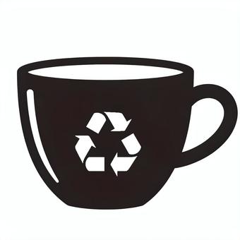 リサイクルマーク付きカップ アイコン,カップ,食器,モノクロ,リサイクル,生活雑貨,雑貨のイラスト素材