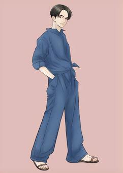 デニムボーイ デニムボーイ デニム,全身,青年,イケメン,漫画のイラスト素材