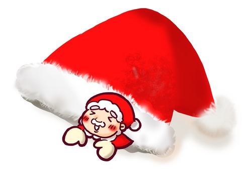 サンタ帽からサンタが飛び出したイラスト サンタクロース,クリスマス,サンタ帽,飛び出す,笑顔,にこにこ,冬,イベント,季節のイラスト素材