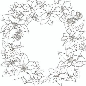 クリスマスリース クリスマスリース クリスマス,クリスマスリース,リース,ポインセチア,冬,オーナメント,飾り枠,花,線画,ぬり絵のイラスト素材
