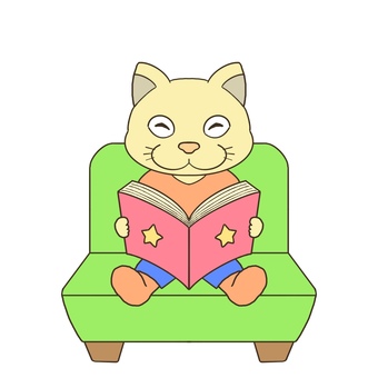 本を読むねこ ねこ,キャラクター,本,読む,ソファー,座るのイラスト素材