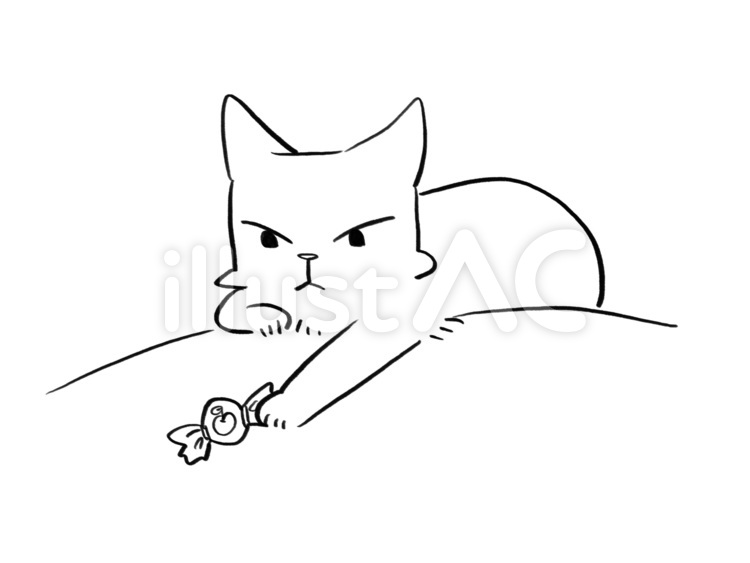机の上の飴に手を伸ばす猫のイラスト 猫,飴,手描き風のイラスト素材