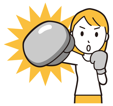  ロングヘア女性(黄)-067-バスト パンチ,女性,女の子,人物,かわいい,撃退,攻撃,対策,やる気,ボクシングのイラスト素材