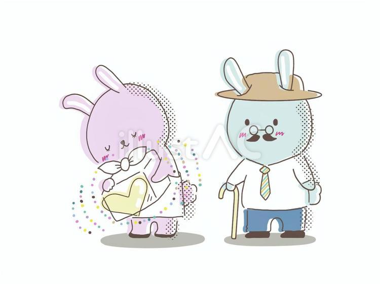 お中元・お歳暮の贈り物をするうさぎ夫婦 お中元,お歳暮,うさぎのイラスト素材