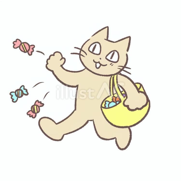 飴をばら撒く猫 猫,かわいい,ゆるいのイラスト素材