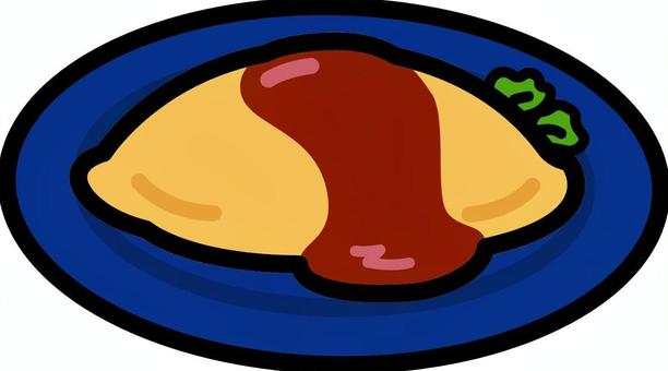 ネイビーの皿のオムレツです。 オムレツ,シンプル,洋食,卵料理,ケチャップ,食卓,オムライス,ネイビーのイラスト素材