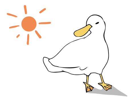 あっ昼… アヒル アヒル,鳥,太陽,昼,影,ダジャレ,主線あり,イメージ,動物,ゆるかわのイラスト素材
