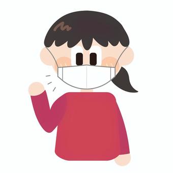 マスクをする子供の女の子 マスク,風邪,熱,病気,コロナ,予防,子供,こども,女の子,女児のイラスト素材