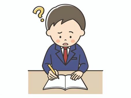 わからない問題がある男子学生 男の子,高校生,中学生,悩む,困る,考える,わからない,解けない,難しい,疑問のイラスト素材