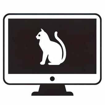 モニターに映る白猫 アイコン,モニタ,ディスプレイ,猫,モノクロ,電子機器のイラスト素材