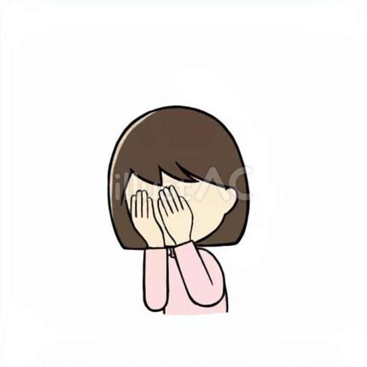 両手で顔を覆う小学生女児 顔,覆う,隠すのイラスト素材