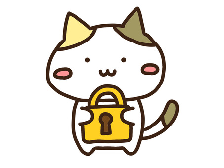 南京錠を持ったかわいい三毛猫 南京錠,鍵,安全,防犯,セキュリティ,動物,ねこ,かわいい,ロック,解除のイラスト素材