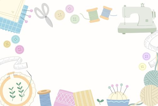裁縫のイメージフレームポストカード 裁縫,手芸,趣味,ミシン,糸,布,ハンドメイド,雑貨,小物,フレームのイラスト素材