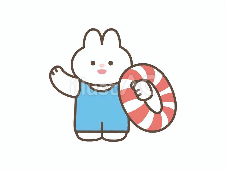 浮き輪とうさぎ01 うさぎ,動物,7月のイラスト素材