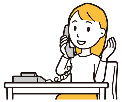  ロングヘア女性(黄)-404-バスト 電話,女性,女の子,人物,かわいい,通話,受話器,もしもし,問合せ,電話相談のイラスト素材