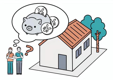 家を建てる資金を考える夫婦 資金,土地,夫婦,土地活用,新築,住宅,建築,計画,貯金箱,ブタのイラスト素材