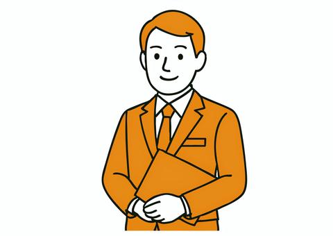笑顔の男性ビジネスマンスタッフ 男性,スーツ,ビジネス,笑顔,親切,ファイル,パソコン,バインダー,ビジネスマン,ノートパソコンのイラスト素材
