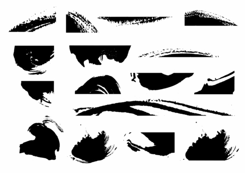 筆タッチのいろいろな素材  筆タッチ,筆線,波線,曲線,かすれ,黒,手描き,勢い,和風,和デザインのイラスト素材
