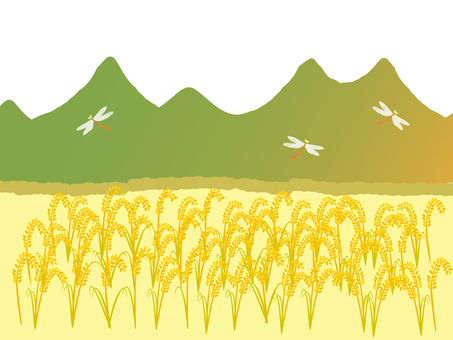 日本の秋の風景(田んぼ) 日本の秋の風景(田んぼ) お米,水田,田んぼ,実り,稲穂,山,秋,赤とんぼ,日本,風景のイラスト素材