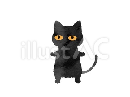 水彩風黒猫キャラクターの全身アイコン