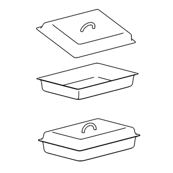 ビュッフェサーバーの線画 容器,ビュッフェ,トレイ,サーバー,フタ,線画,モノクロ,立体,食器,バイキングのイラスト素材