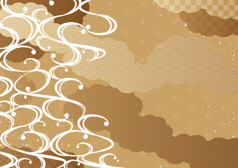 金色の和風の渦と雲の背景素材 和風,和柄,雲,渦,曲線,金色,背景のイラスト素材