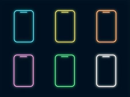 スマホのアイコンセット ネオン スマホ,アイコン,ネオン,蛍光,水色,黄色,オレンジ,ピンク,緑,白のイラスト素材