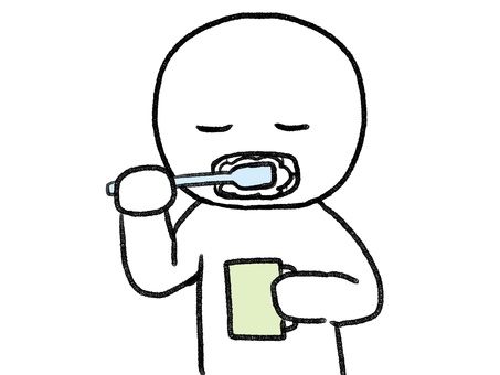 歯磨きする棒人間 棒人間,人物,歯磨き,清潔,手描き,落書き,表情,黒,シンプル,素材のイラスト素材