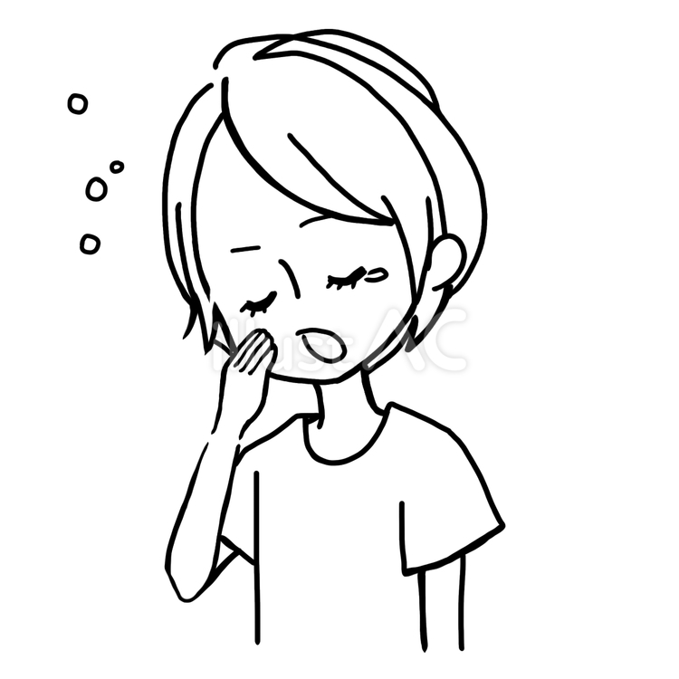 線画のあくびする女性 あくび,寝起き,眠いのイラスト素材
