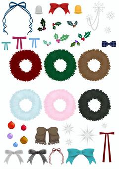 着せ替えクリスマスリース クリスマスリース,着せ替え,パーツ,デコレーション,飾り付け,装飾,雪の結晶,リボン,モミ,ベルのイラスト素材