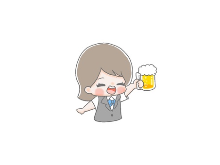 ビールで乾杯　女性会社員４ 手描き,女性,茶髪,会社員,ol,仕事,打ち上げ,飲み会,新年会,忘年会のイラスト素材