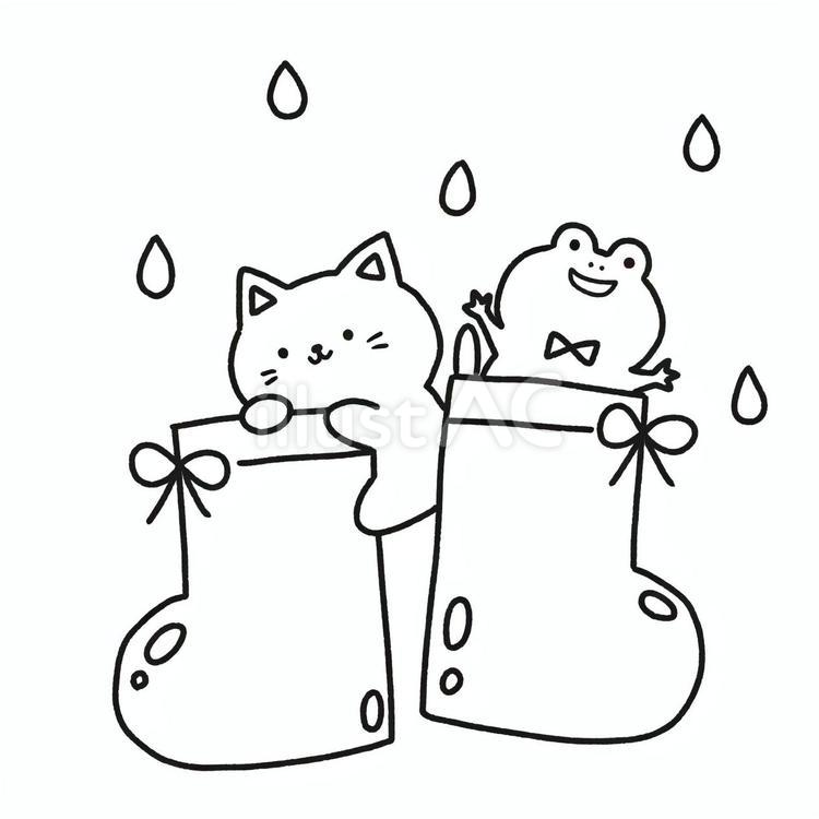 レインブーツと猫カエル レインブーツ,梅雨,猫のイラスト素材