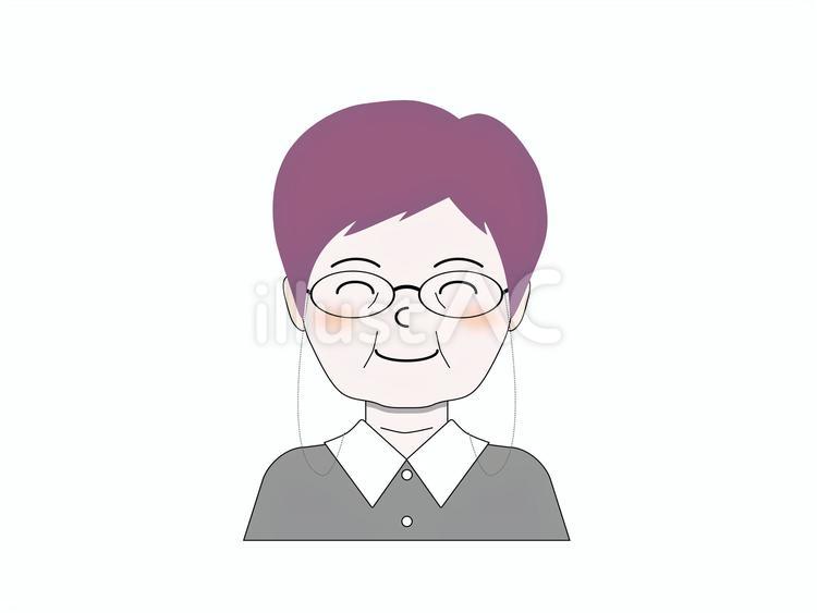 優しい笑顔の紫ヘアのシニア シニア,高齢者,ご年配のイラスト素材