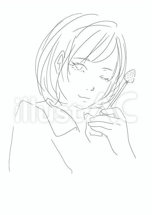 いちごと女性2 女性,いちご,春のイラスト素材