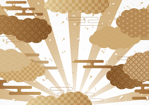 金色の和風の集中線と雲の背景素材 和風,和柄,集中線,雲,紙吹雪,金色,ゴージャス,背景のイラスト素材