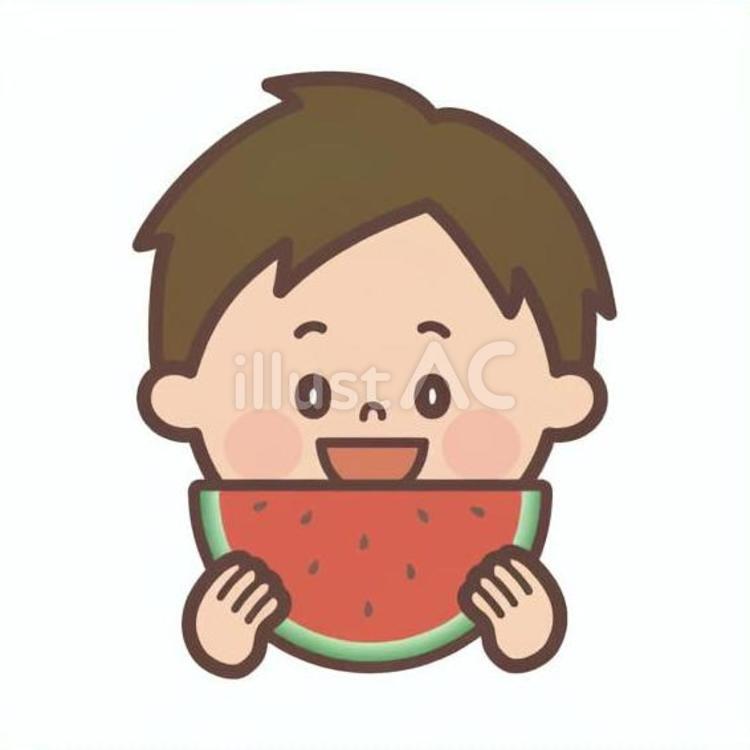 スイカを食べている男の子 スイカ,食べる,食べ物のイラスト素材