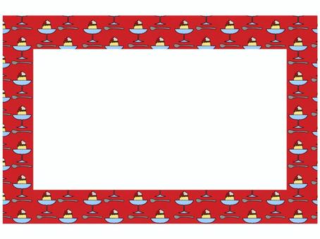 プリンのフレ−ム　赤 プリン,フレ−ム,ポストカード,メッセージカード,柄,パターン,赤,長方形,罫線なしのイラスト素材