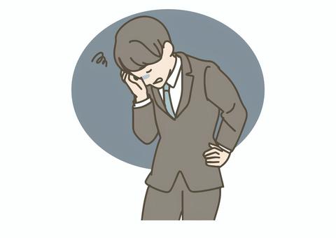 失敗して落ち込む男性 男性,人物,ビジネス,スーツ,社会人,会社員,失敗,ミス,エラー,トラブルのイラスト素材