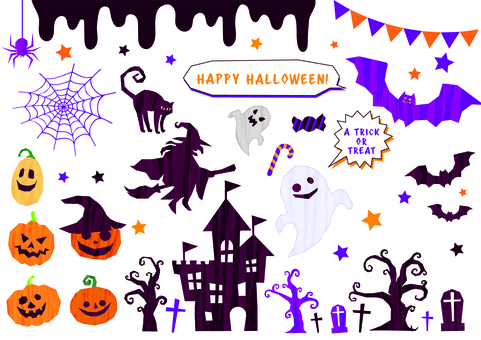 ハロウィンイラスト詰め合わせセット ハロウィン,秋,フレーム,10月,ガーランド,枠,飾り枠,見出し,吹き出し,パンプキンのイラスト素材