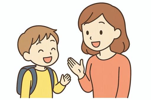 笑顔で話す女性と男の子